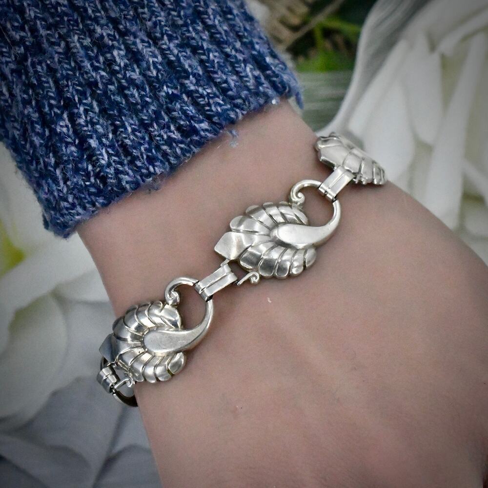 Hans Saugmann HSB Denmark Sterling Silver Link Bracelet 7.25 Vntg Danish Modern
